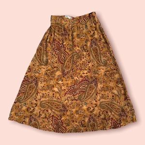 Vintage 1990s Liz Claiborne Earthtones Paisley Silk Floral Midi Skirt